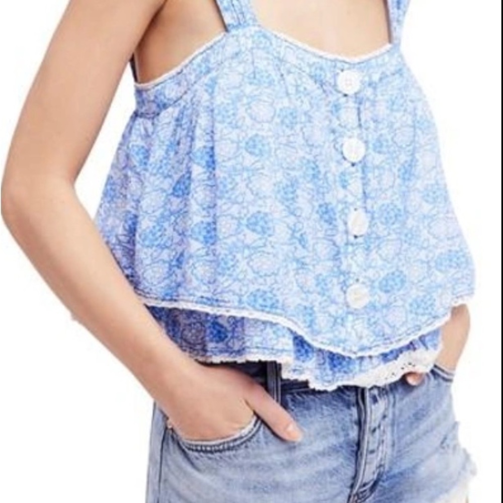 Free People Blue and White Crop Top size M